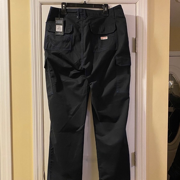 True Religion Jet Black Pacific Blue Stitching Cargo Pants NWT